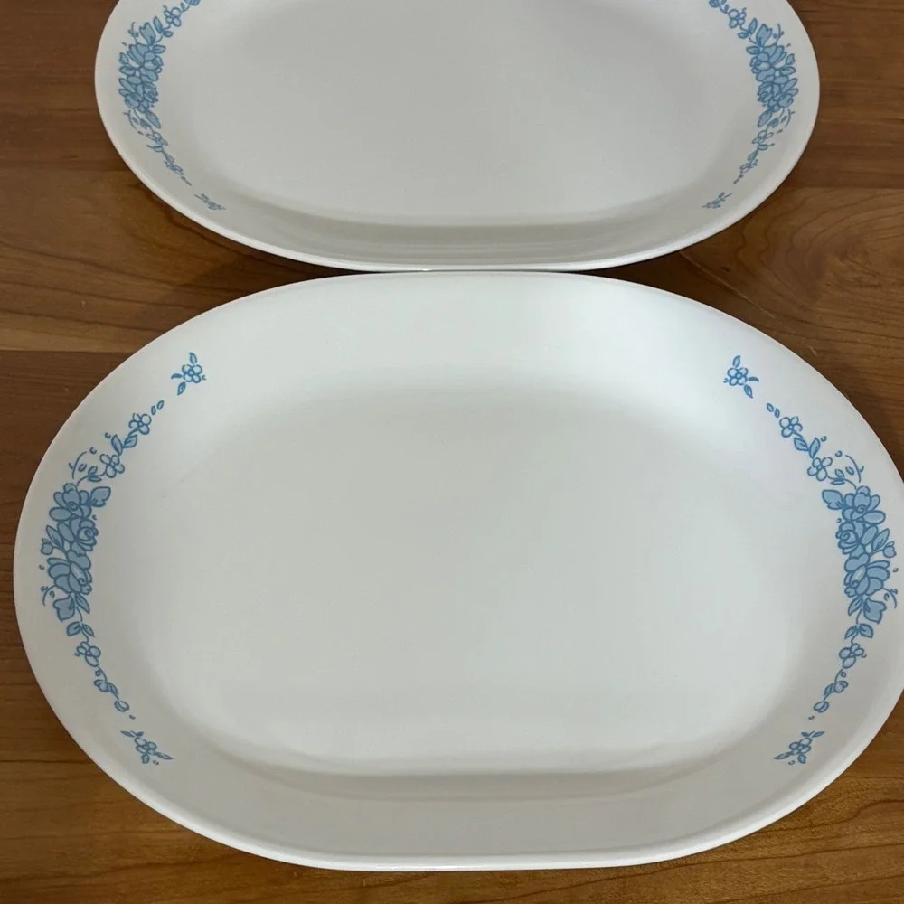Corelle Country Cornflower Oval Serving Platters Blue Floral Set of 2 USA Made